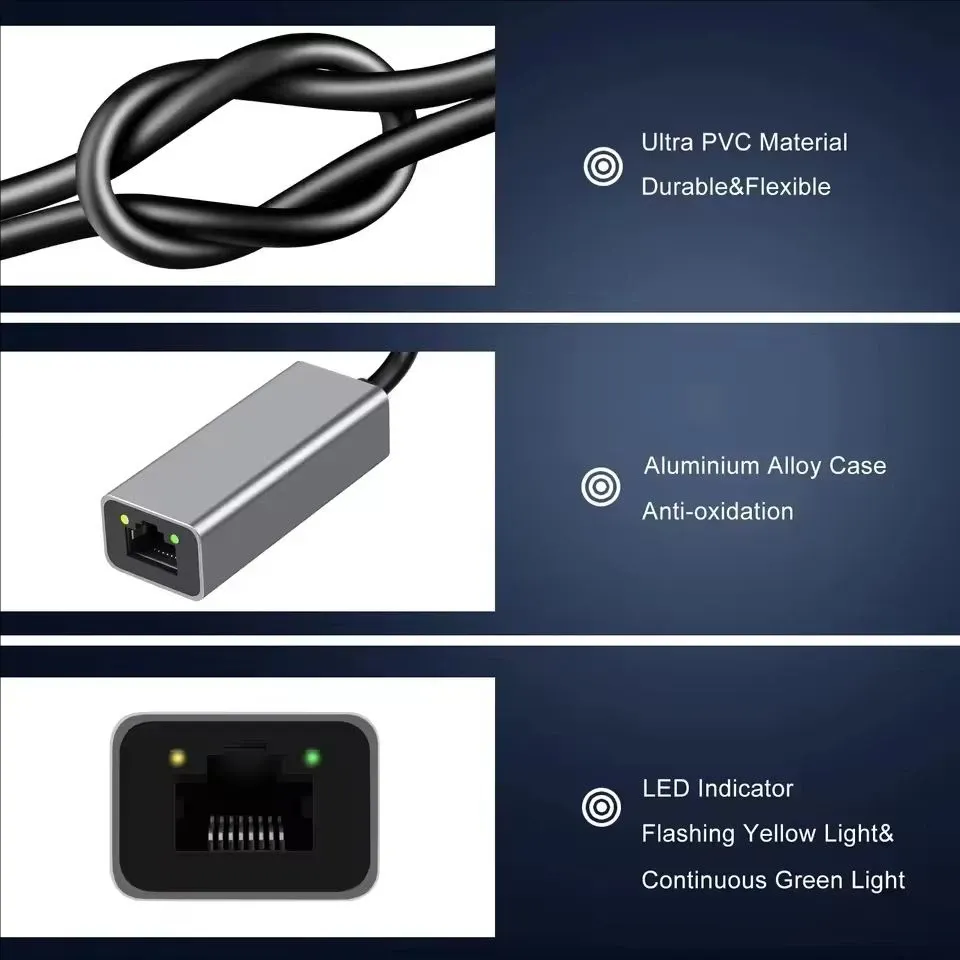 Adaptateur USB-C vers Ethernet Gigabit 1000 Mbps (USB 3.0 Type-C vers RJ45) pour MacBook et PC Windows 3