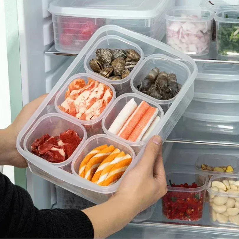 Boîte de rangement pour réfrigérateur à 6 compartiments avec couvercle 5