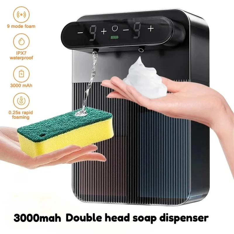 Distributeur automatique de savon mousse et gel mural à capteur sans contact, 3000 mAh, affichage intelligent - Image 1