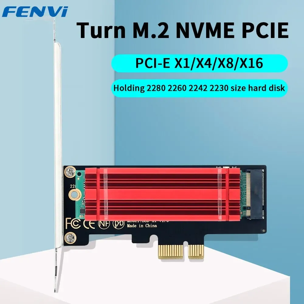 Adaptateur M.2 NVMe vers PCIe 4.0 FENVI avec dissipateur thermique en aluminium pour SSD, 64 Gbps, compatible PCIe 4.0 x8/x16, pour PC 7