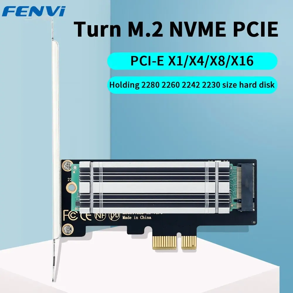 Adaptateur M.2 NVMe vers PCIe 4.0 FENVI avec dissipateur thermique en aluminium pour SSD, 64 Gbps, compatible PCIe 4.0 x8/x16, pour PC 9