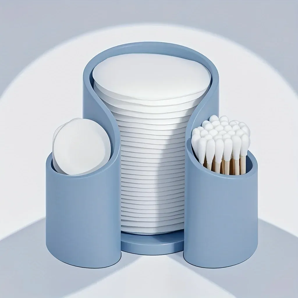 Organisateur compact pour salle de bain avec support de tapis, distributeur de cotons-tiges et rangement pour maquillage 7