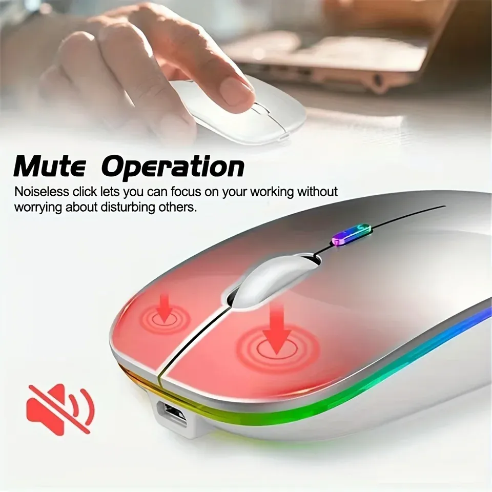 Souris sans fil RVB rechargeable USB 2,4 GHz, souris Bluetooth ergonomique rétroéclairée à LED pour ordinateur portable 5