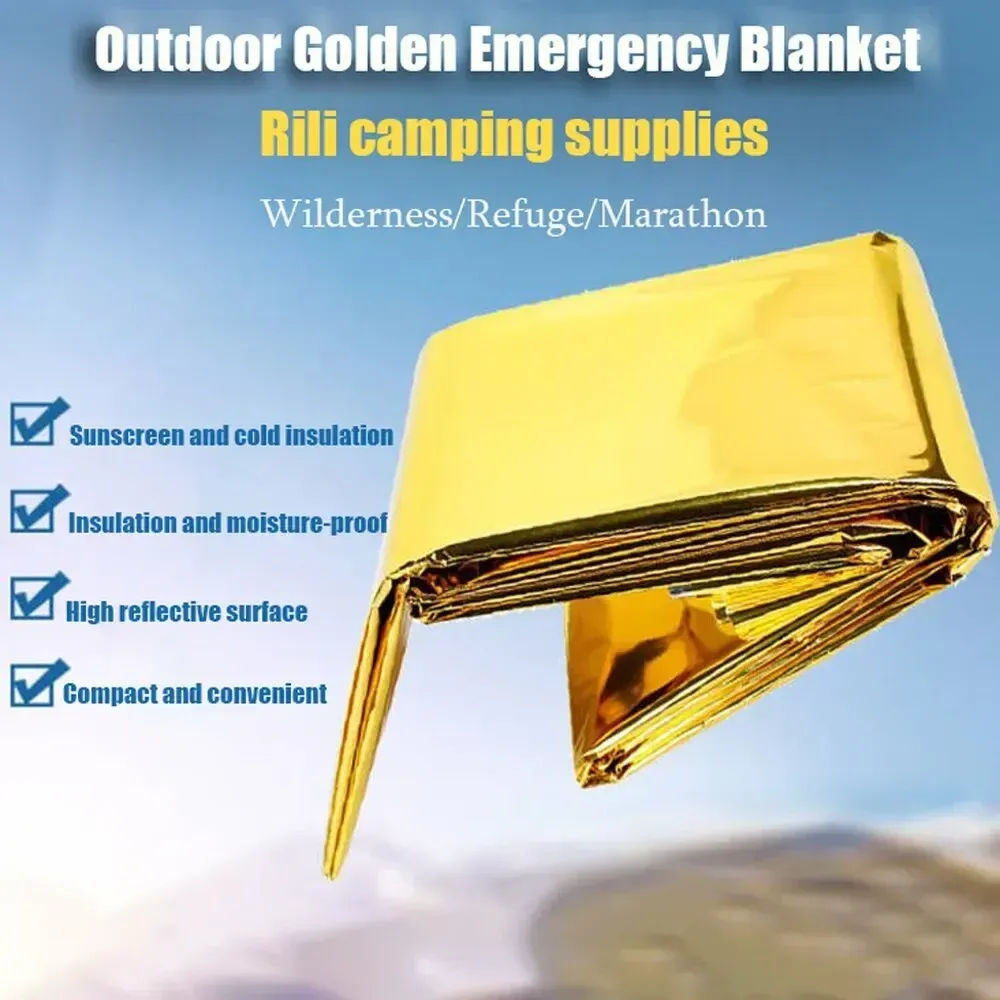 Poncho couverture de survie thermique, légère, pliable, imperméable, coupe-vent, pare-soleil, réutilisable, couverture de camping pour premiers secours 2