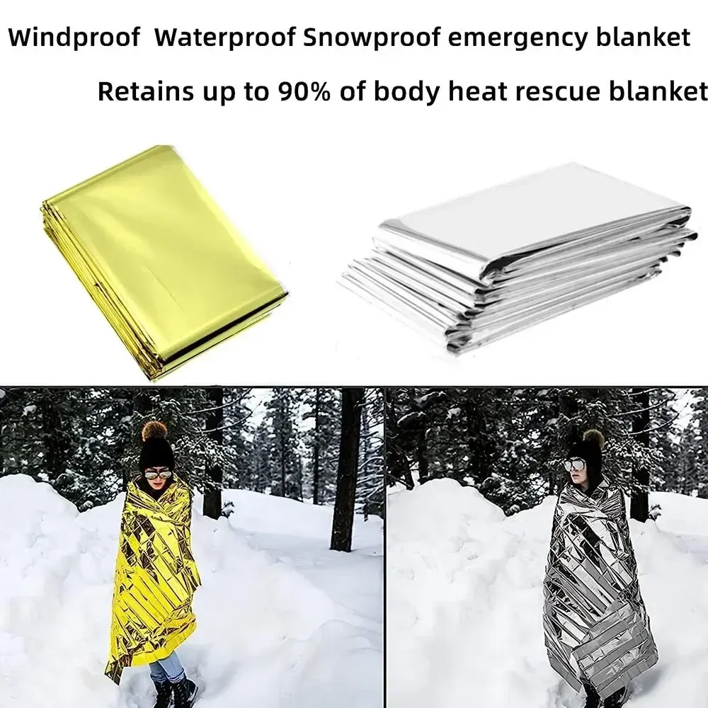 Poncho couverture de survie thermique, légère, pliable, imperméable, coupe-vent, pare-soleil, réutilisable, couverture de camping pour premiers secours 5