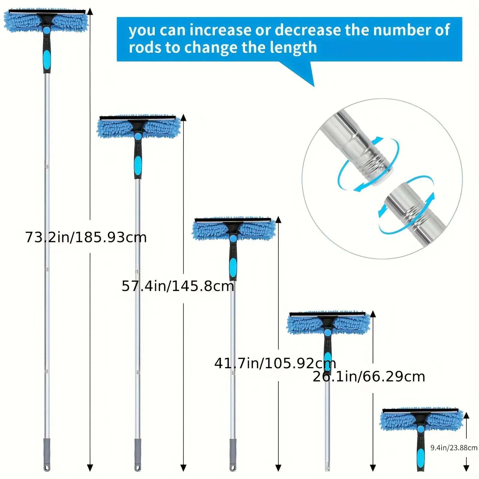 Ensemble de raclettes de nettoyage de vitres 2 en 1 (comprend 1 tête rotative et 4 têtes de brosse remplaçables) (comprend une rallonge) 3