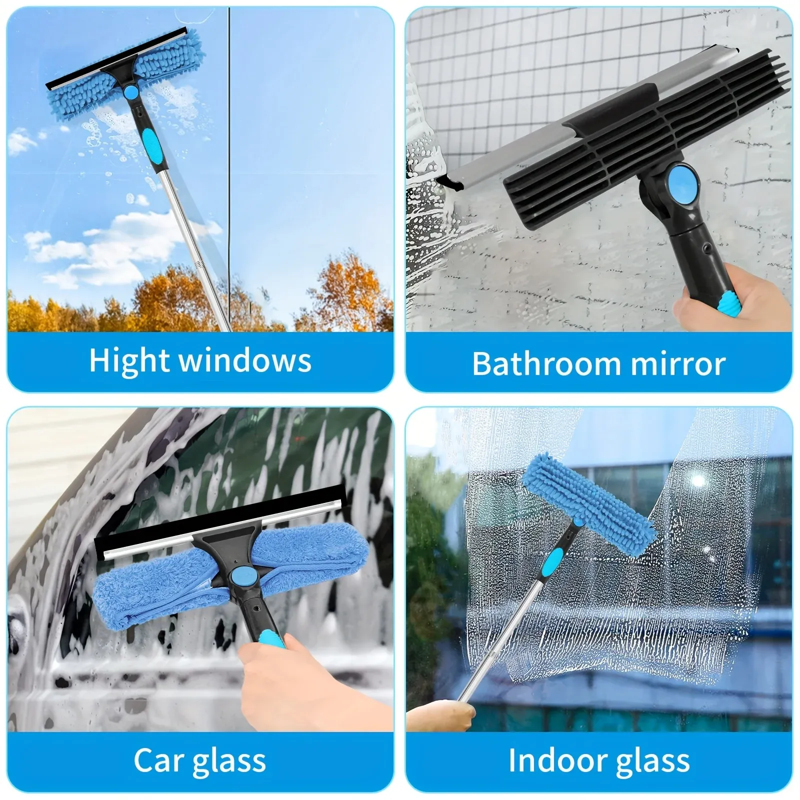 Ensemble de raclettes de nettoyage de vitres 2 en 1 (comprend 1 tête rotative et 4 têtes de brosse remplaçables) (comprend une rallonge) 6