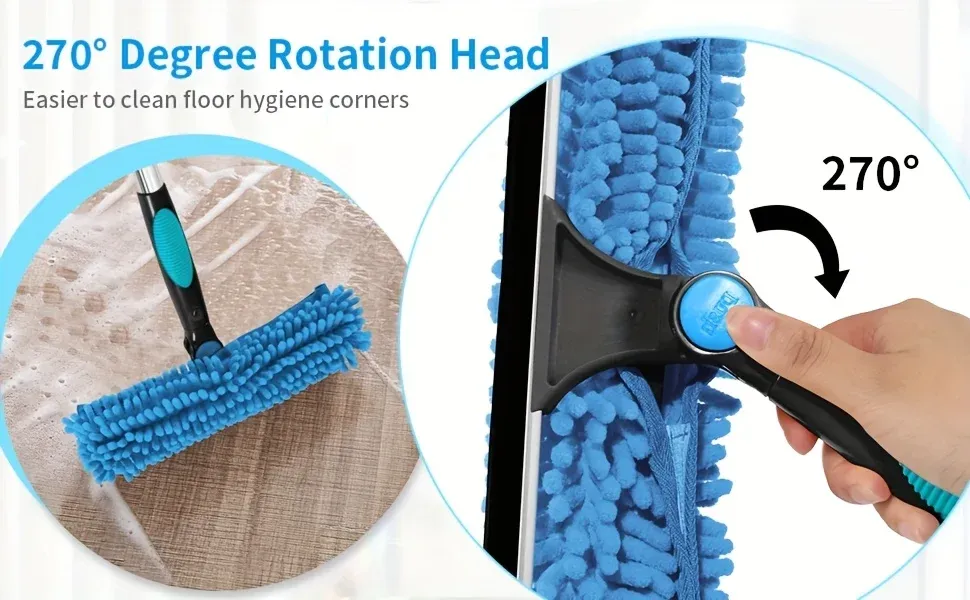 Détail de la tête rotative et des accessoires du grattoir de vitres 2 en 1