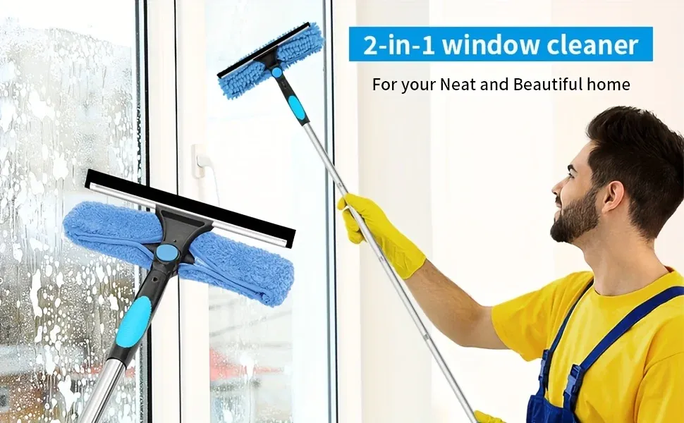 Ensemble de grattoirs de nettoyage de vitres 2 en 1 en situation d'utilisation