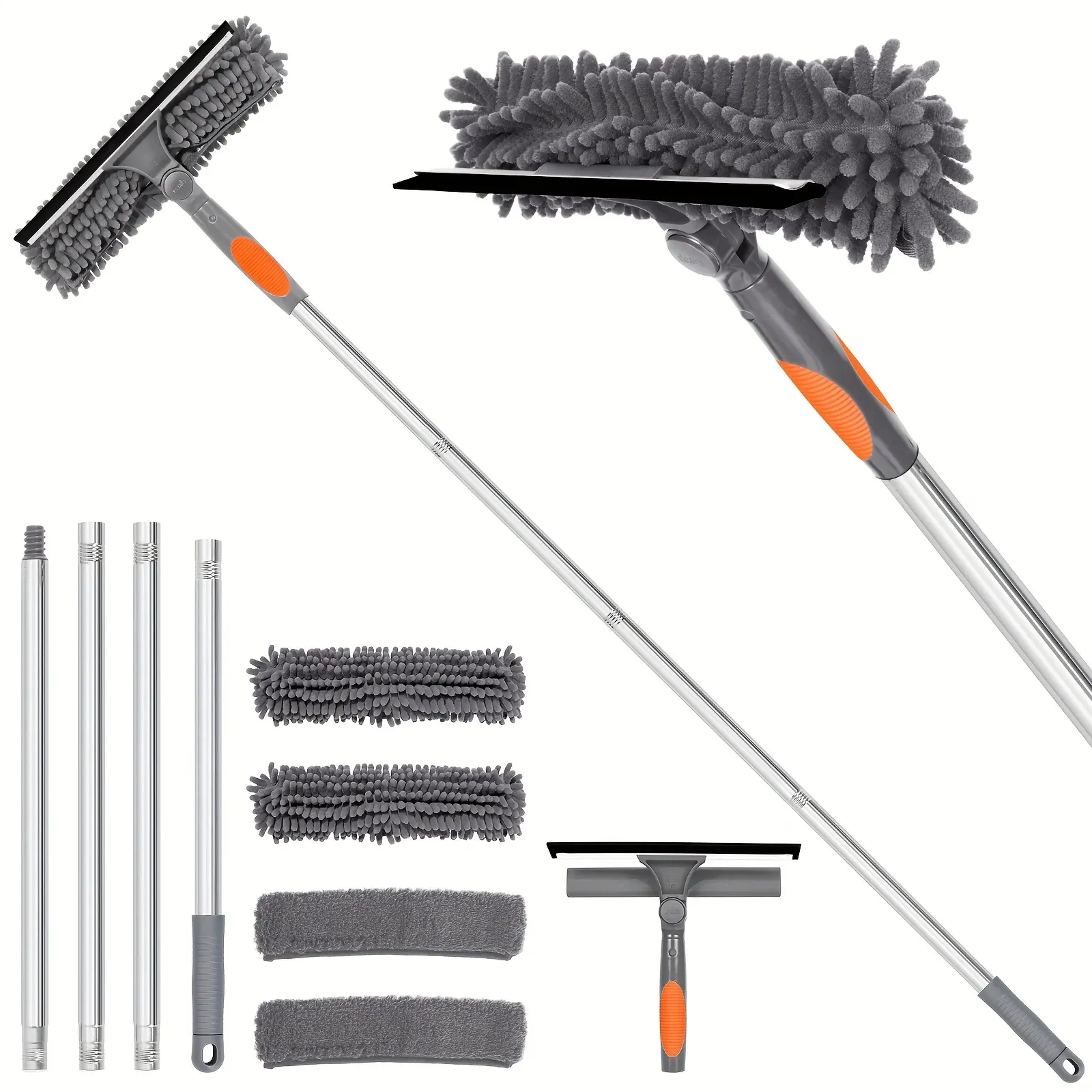 Ensemble de raclettes de nettoyage de vitres 2 en 1 (comprend 1 tête rotative et 4 têtes de brosse remplaçables) (comprend une rallonge) 8