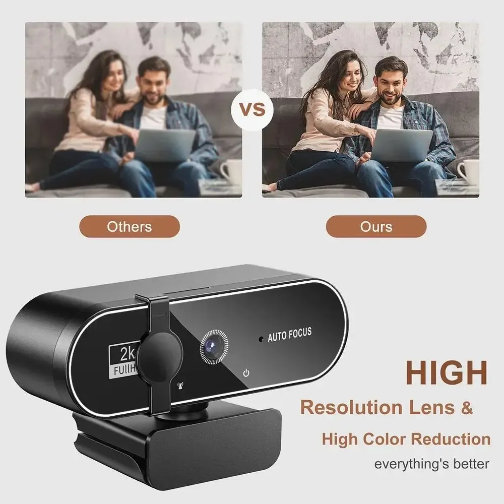 Webcam 4K USB avec microphone, autofocus, 2K, 1080P, pour PC et ordinateur portable, idéale pour le streaming en direct et les appels vidéo 6