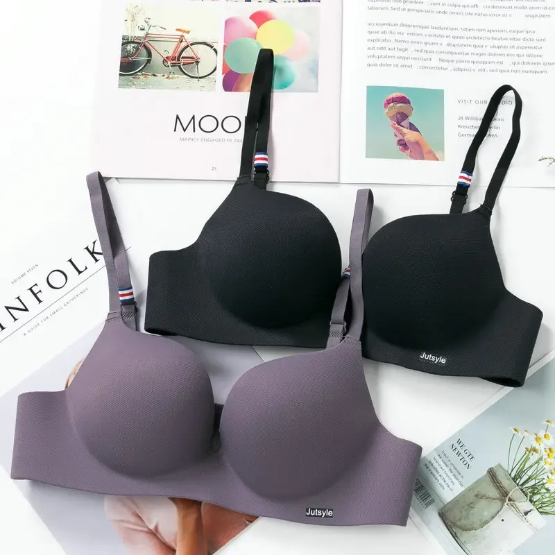 Soutien-gorge bralette sans couture en soie glacée, push-up, sans armature, bonnet AB, bretelles réglables, coloris bonbon - Image 1