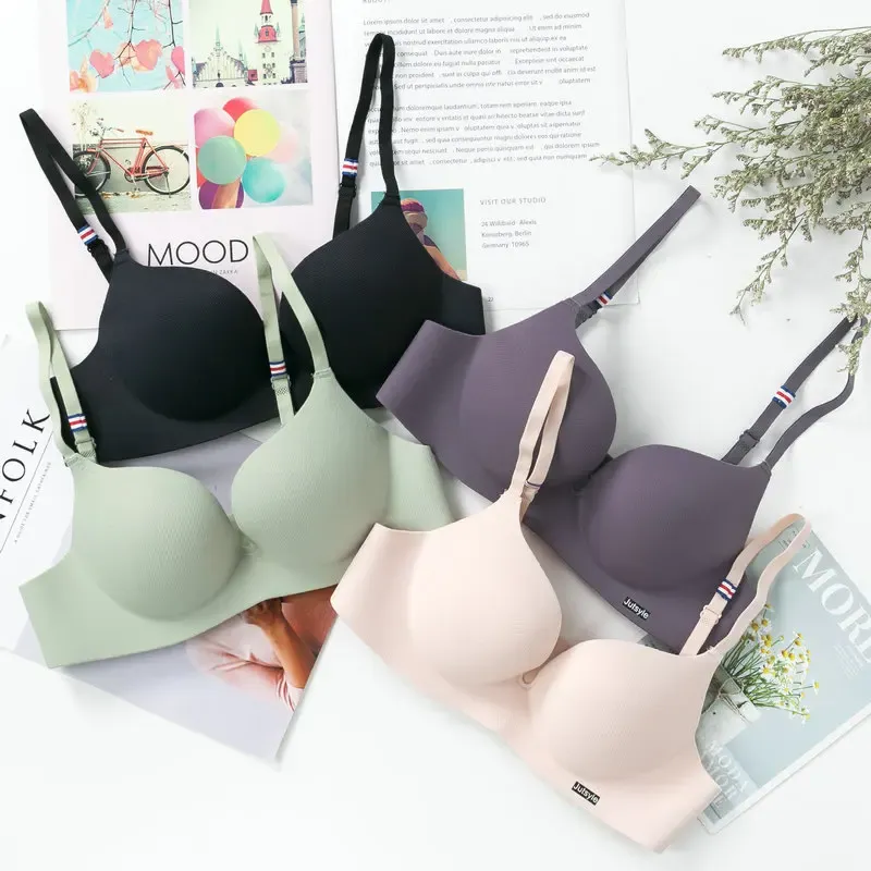 Soutien-gorge bralette sans couture en soie glacée, push-up, sans armature, bonnet AB, bretelles réglables, coloris bonbon 3