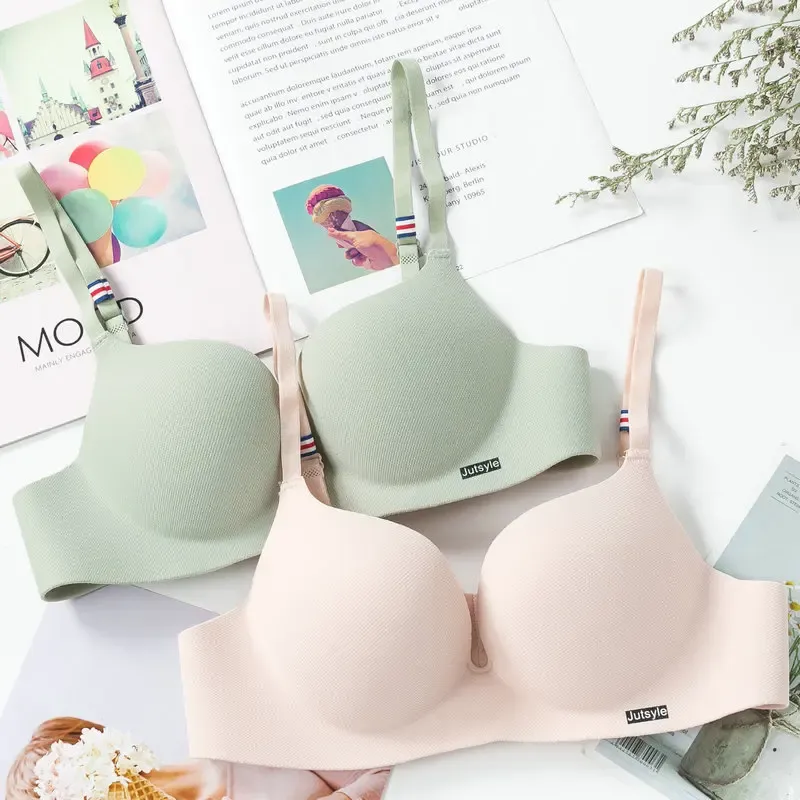 Soutien-gorge bralette sans couture en soie glacée, push-up, sans armature, bonnet AB, bretelles réglables, coloris bonbon 2