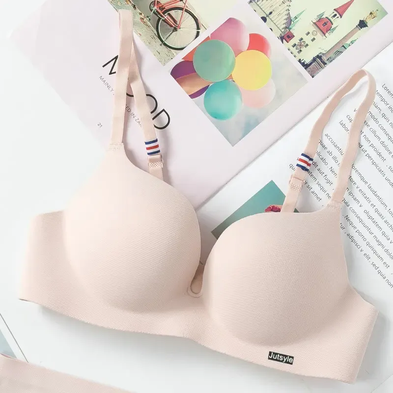 Soutien-gorge bralette sans couture en soie glacée, push-up, sans armature, bonnet AB, bretelles réglables, coloris bonbon 4