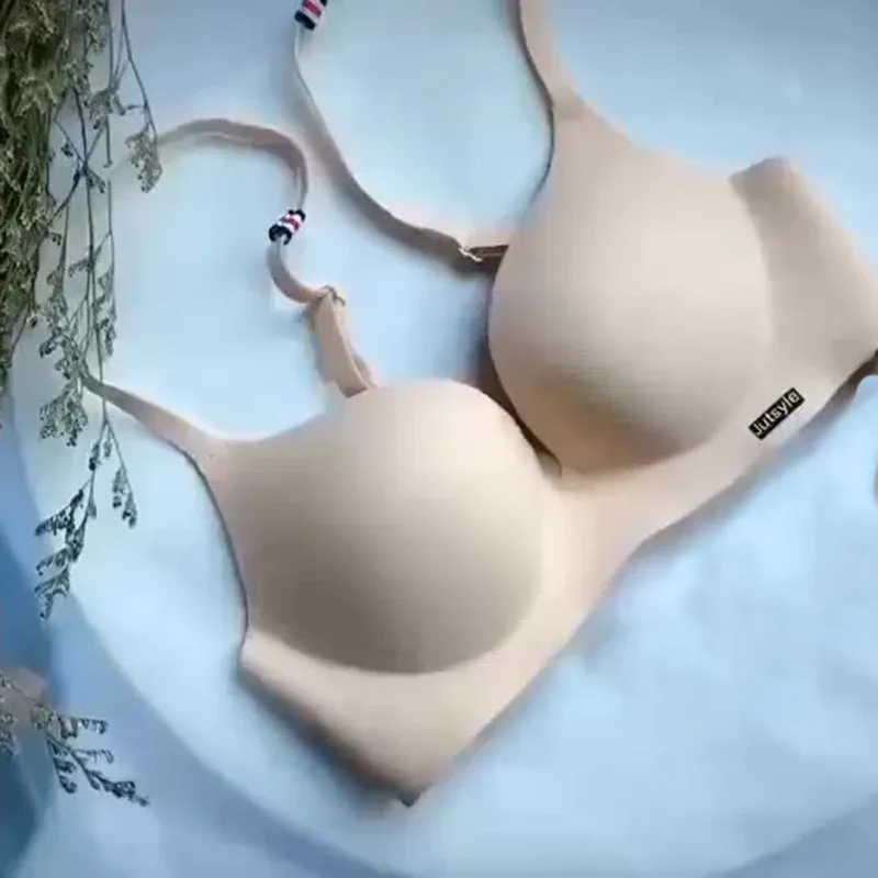 Soutien-gorge bralette sans couture en soie glacée, push-up, sans armature, bonnet AB, bretelles réglables, coloris bonbon 5