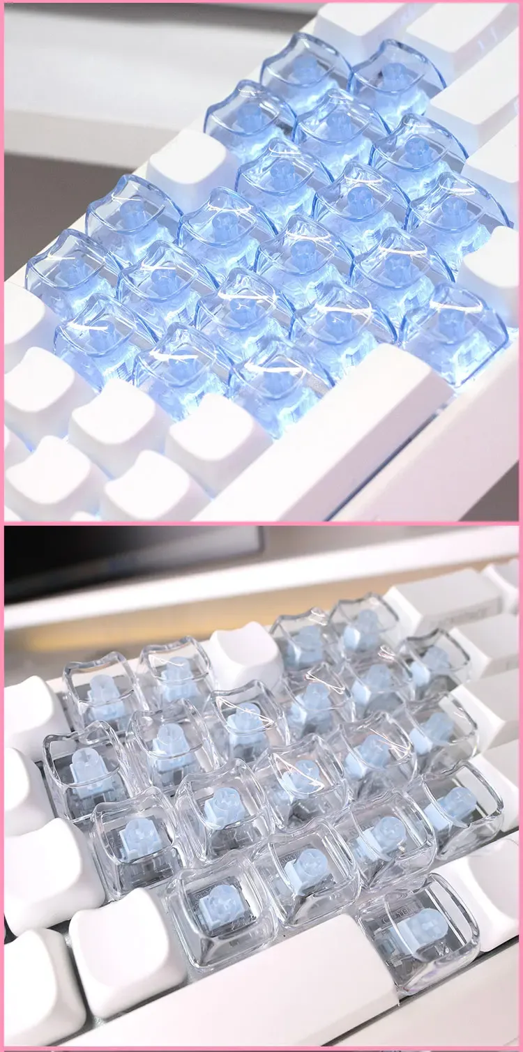 Clavier DIY avec touches transparentes en gros plan