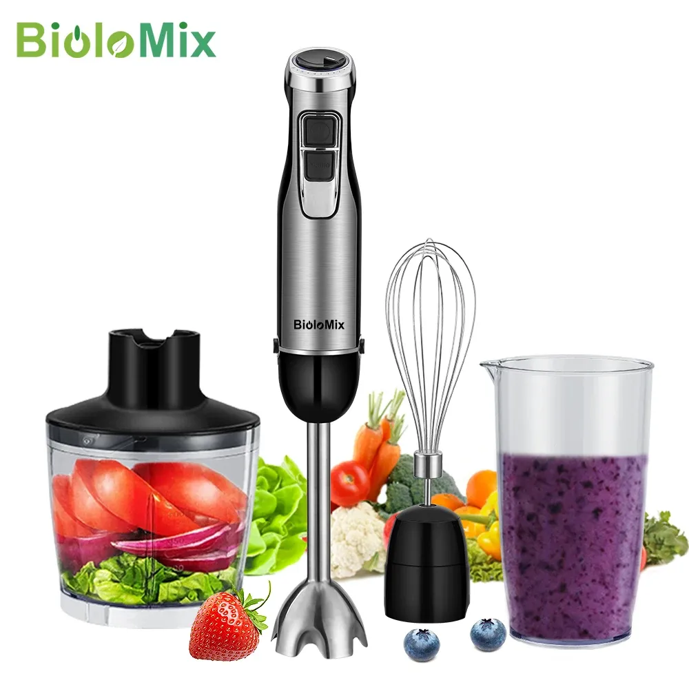 BioloMix 4 en 1 Mixeur plongeant haute puissance 1200 W avec bol hachoir et lames inox pour smoothies et glace 2