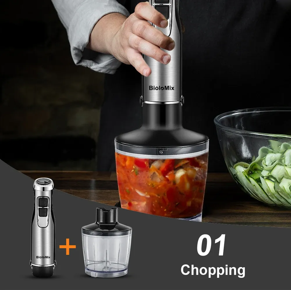 BioloMix 4 en 1 Mixeur plongeant haute puissance 1200 W avec bol hachoir et lames inox pour smoothies et glace 4