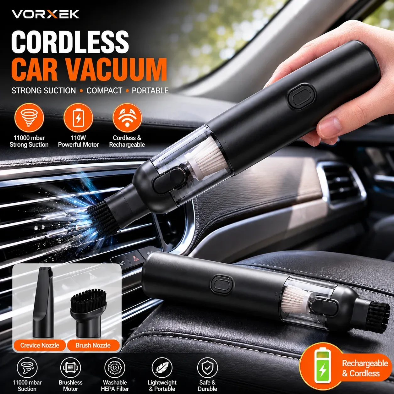 Aspirateur de voiture sans fil VORXEK 13000 Pa, aspirateur portatif et souffleur d'air pour voiture, SUV et camion - Image 1