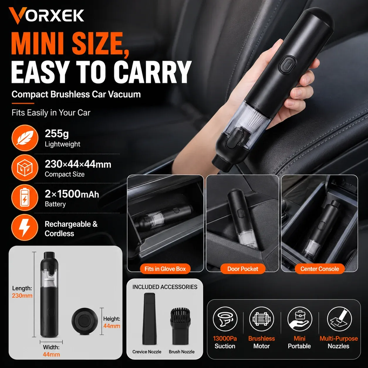 Aspirateur de voiture sans fil VORXEK 13000 Pa, aspirateur portatif et souffleur d'air pour voiture, SUV et camion 3