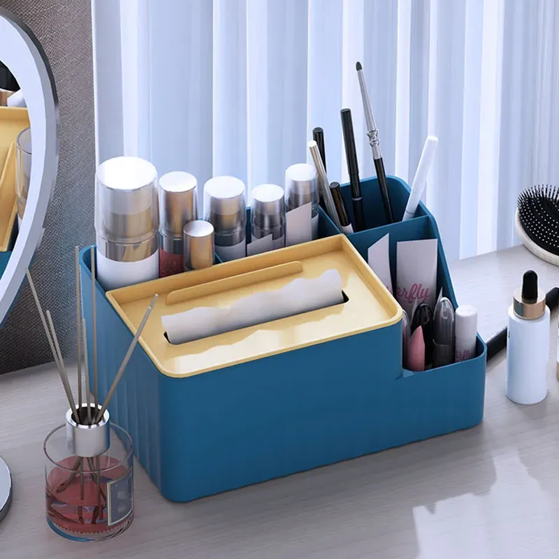 Organisateur de bureau à 6 compartiments – Boîte à mouchoirs multifonction avec support de télécommande, rangement en plastique pour salon, cuisine et bureau 9