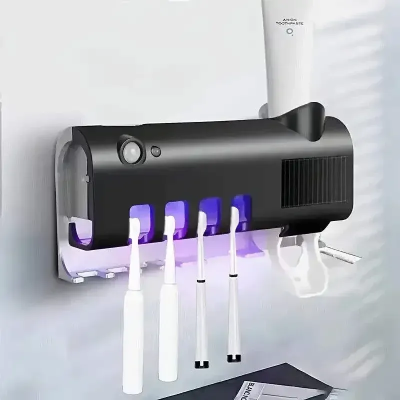 Support à brosses à dents noir mat et blanc nacré