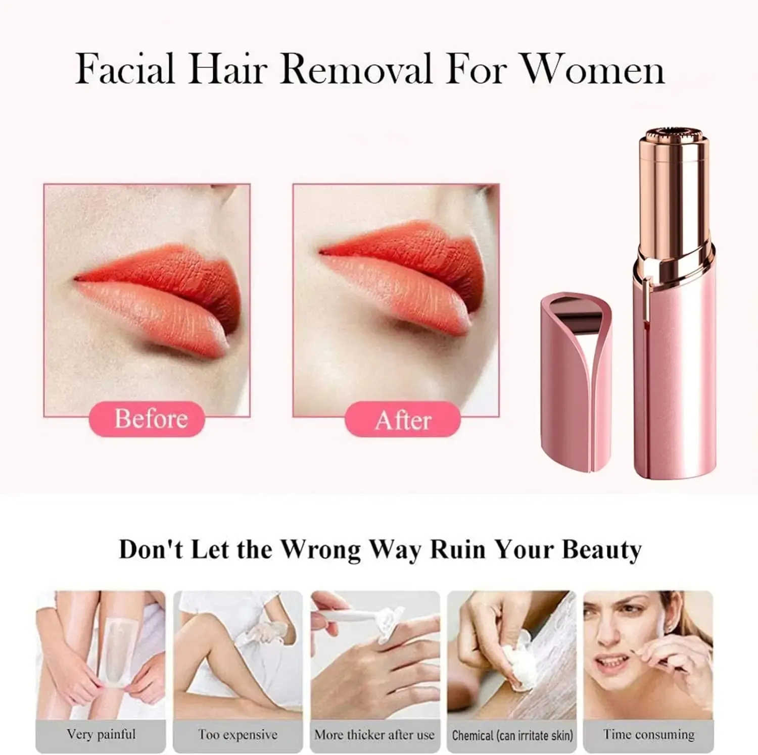 Épilateur visage pour femme, mini épilateur électrique portable pour lèvres, menton, aisselles et maillot 5