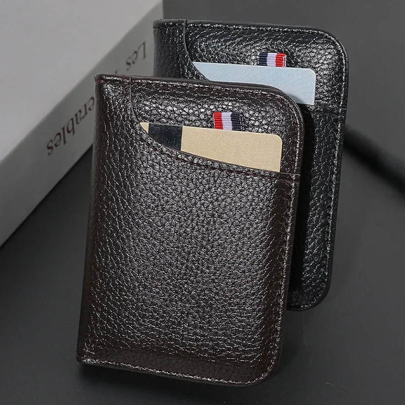 Portefeuille fin et souple en simili cuir PU pour homme, format compact pour cartes de crédit 3