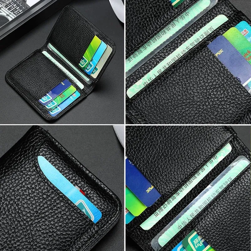 Portefeuille fin et souple en simili cuir PU pour homme, format compact pour cartes de crédit 5