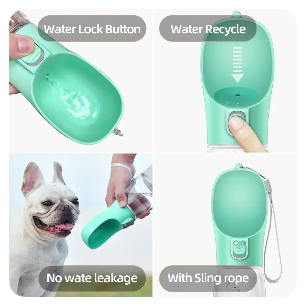 Gourde portable pour chien avec mangeoire, idéale en voyage et en plein air, anti-fuite, pour petits et grands chiens 3