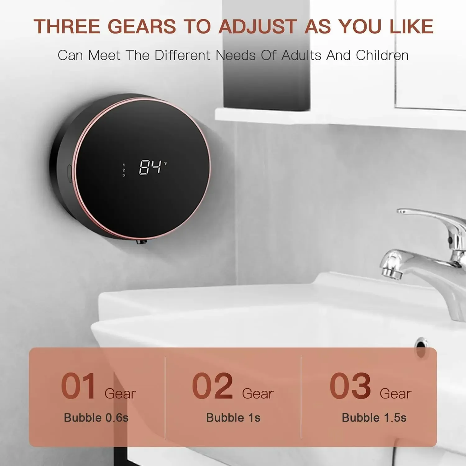 Distributeur automatique de savon moussant sans contact avec support mural, affichage LED de la température et recharge USB 2
