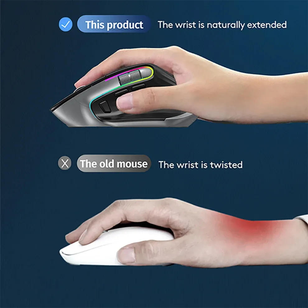 Souris sans fil Bluetooth 2.4 GHz, RVB, design ergonomique, pour ordinateur de bureau et gaming 3