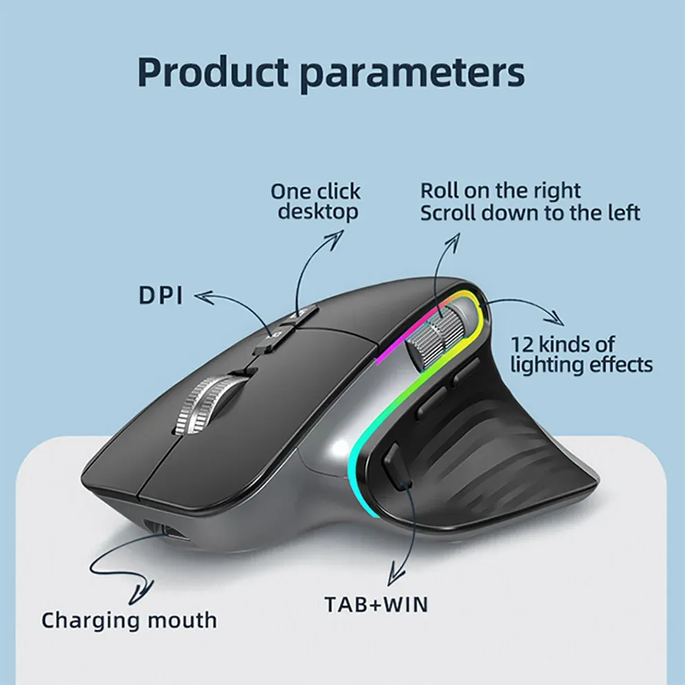 Souris sans fil Bluetooth 2.4 GHz, RVB, design ergonomique, pour ordinateur de bureau et gaming 2