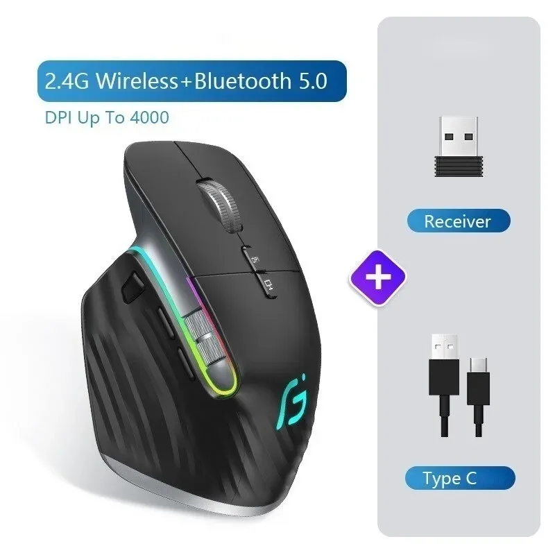 Souris sans fil Bluetooth 2.4 GHz, RVB, design ergonomique, pour ordinateur de bureau et gaming 8