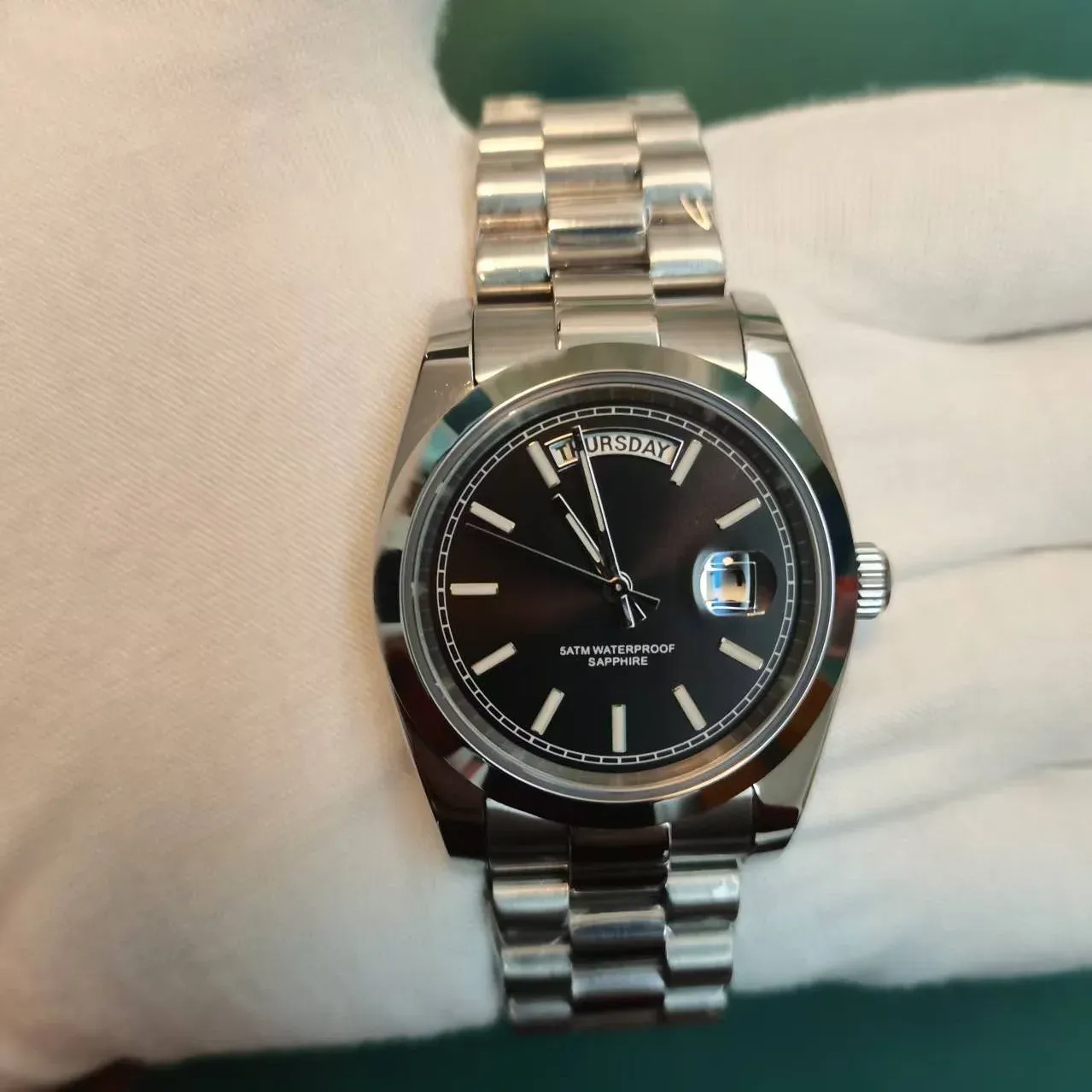 Montre homme petite taille en acier inoxydable, verre saphir, étanche 50 m, mouvement à quartz, DD36MM 3