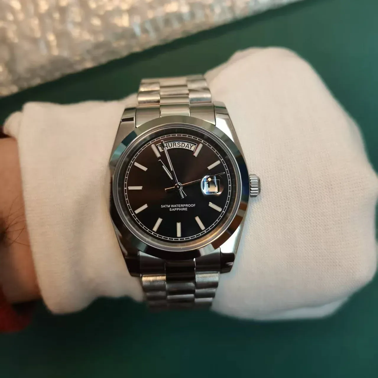 Montre homme petite taille en acier inoxydable, verre saphir, étanche 50 m, mouvement à quartz, DD36MM 10