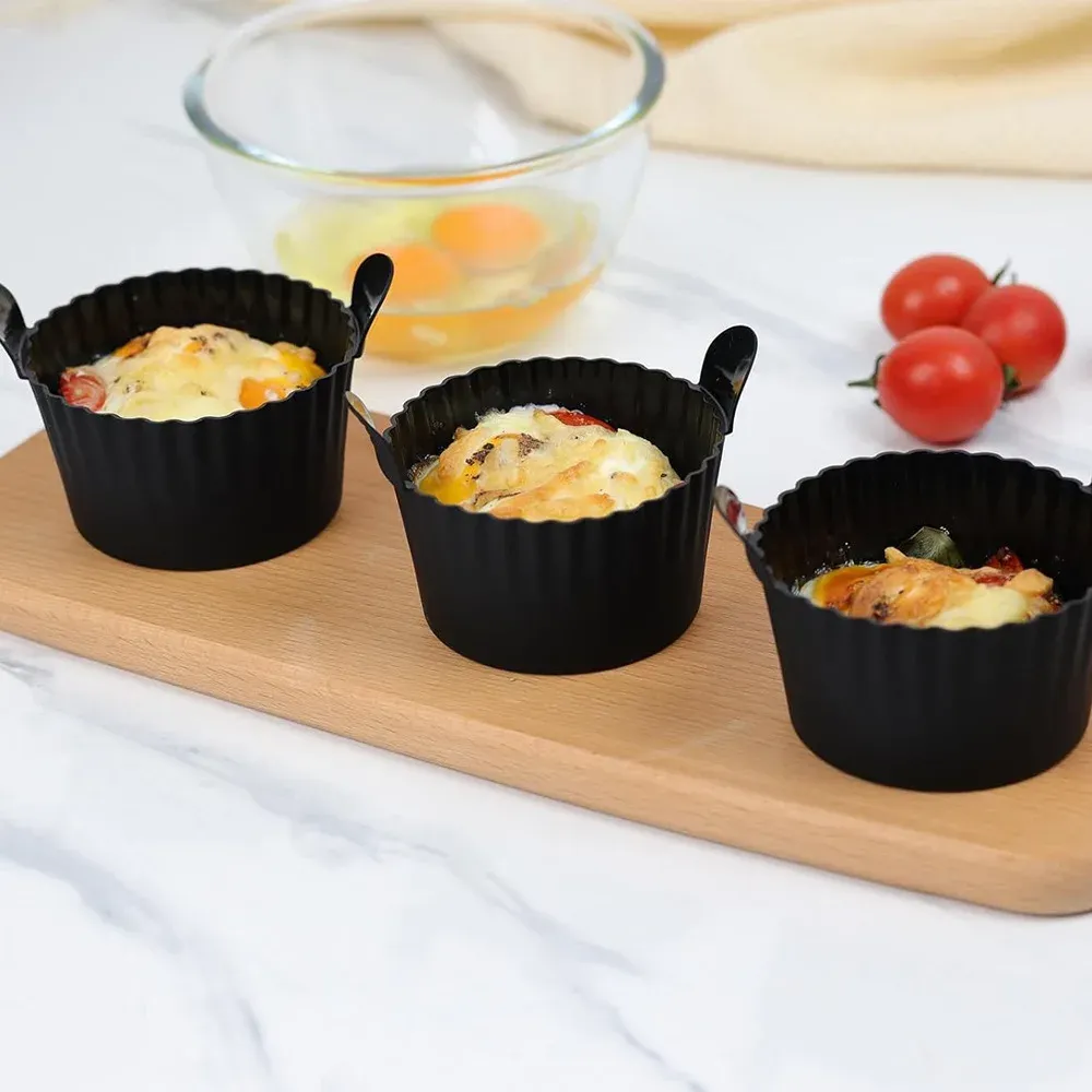 Ramequins ronds en silicone antiadhésifs et réutilisables pour friteuse à air, qualité alimentaire, lot de 4 3