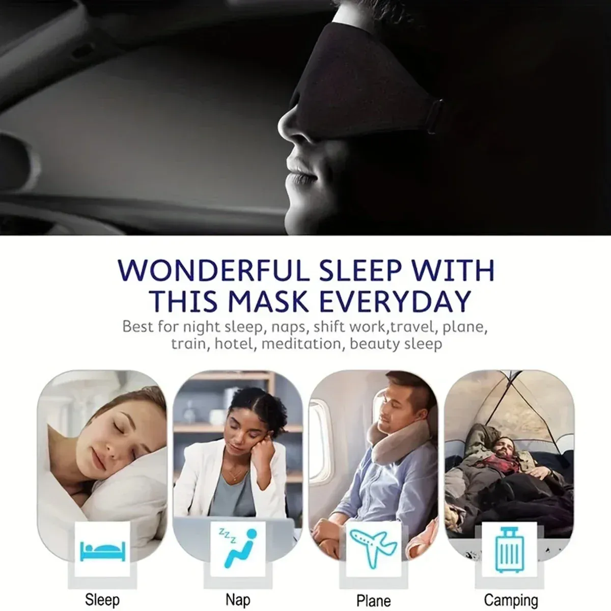 Masque de sommeil 3D profilé, cache-yeux concave moulé, masque de nuit occultant pour femmes et hommes 2