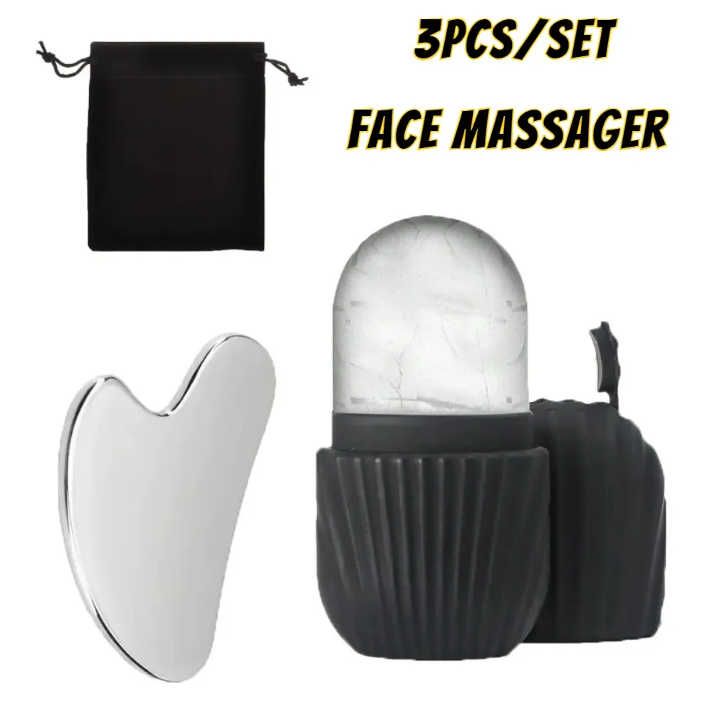 Ensemble de rouleaux de massage facial en acier inoxydable avec pierre Gua Sha, outils de soin de la peau pour le lifting et le massage du visage - Image 1