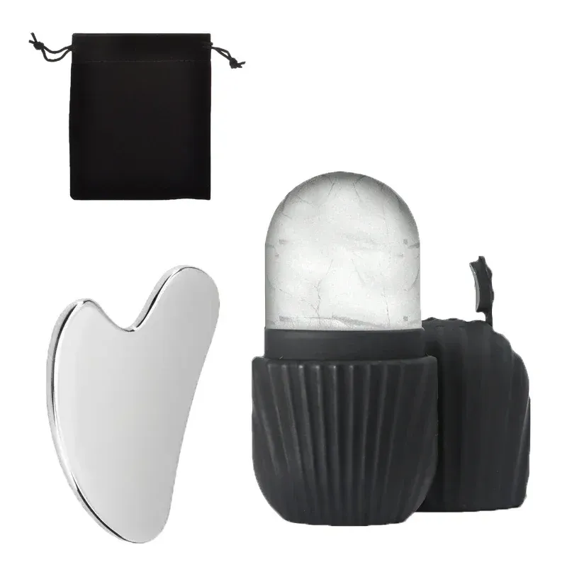 Ensemble de rouleaux de massage facial en acier inoxydable avec pierre Gua Sha, outils de soin de la peau pour le lifting et le massage du visage 7