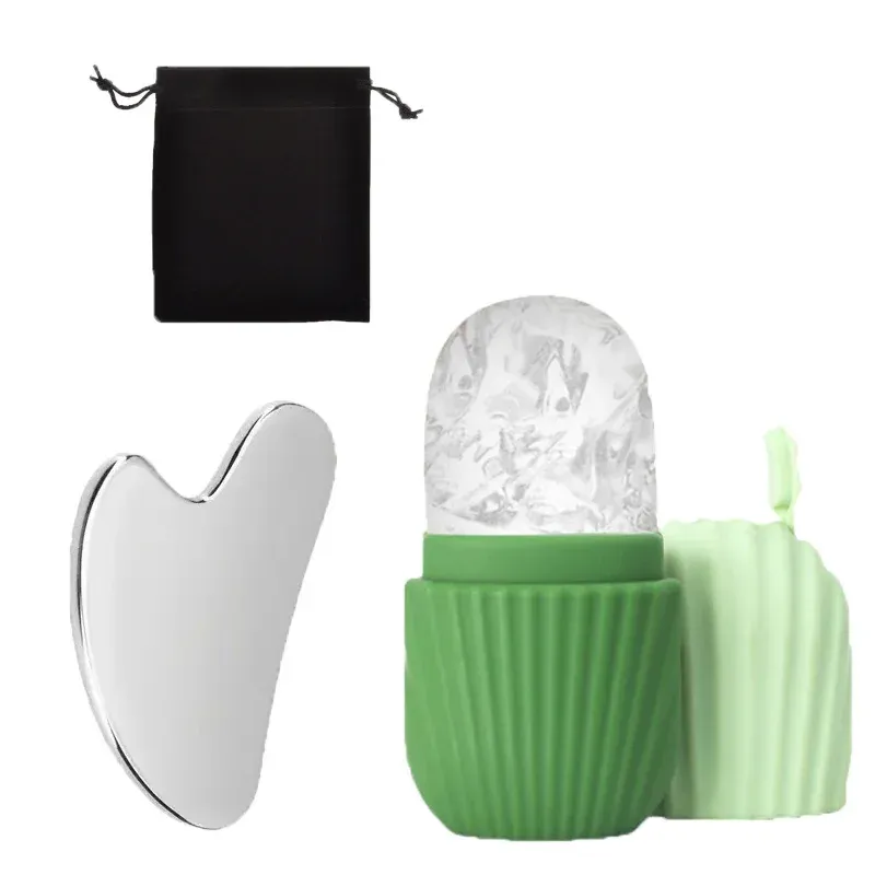 Ensemble de rouleaux de massage facial en acier inoxydable avec pierre Gua Sha, outils de soin de la peau pour le lifting et le massage du visage 10