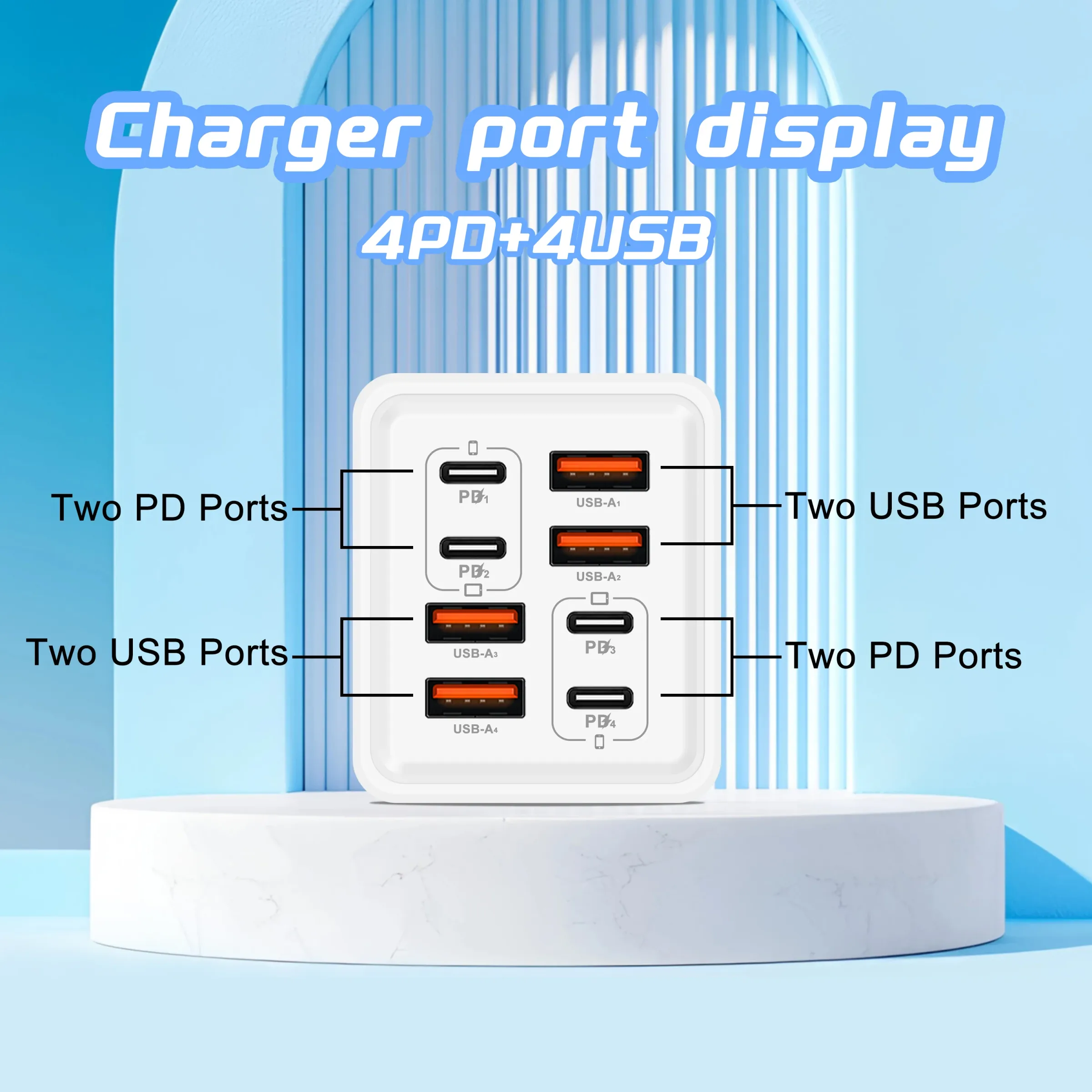 Chargeur de bureau GaN 8 en 1, 240 W, 4 ports USB-C PD et 4 ports USB-A, compatible iPhone 16, iPhone 15 Pro, Samsung et Xiaomi, adaptateur secteur prises UE et US 4