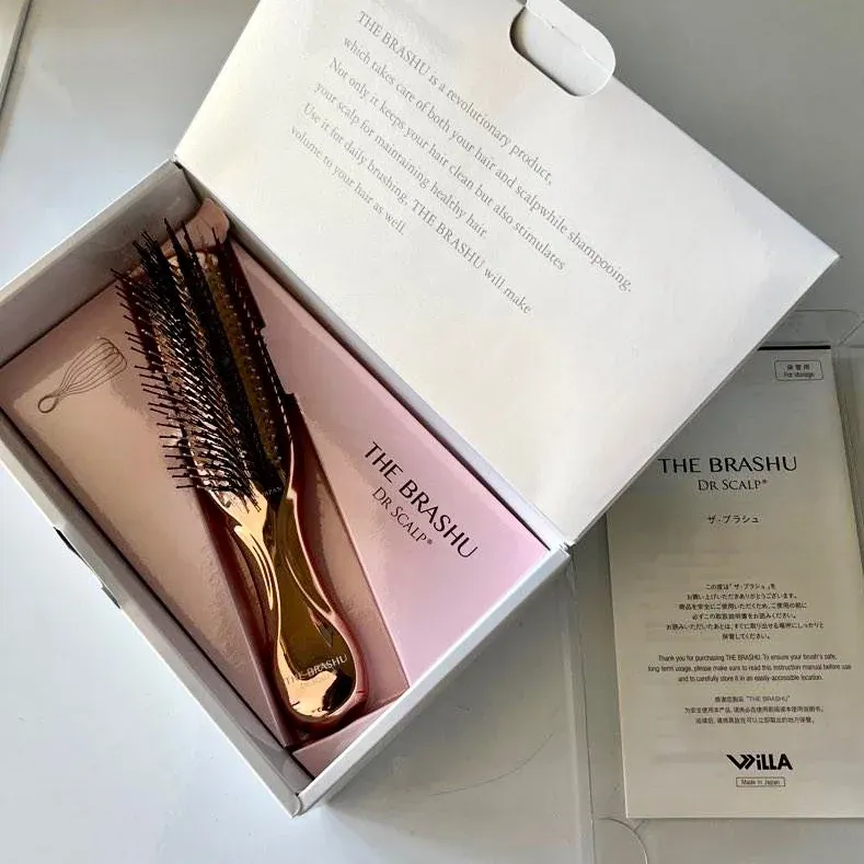 Brosse de massage japonaise haut de gamme pour cuir chevelu, brosse démêlante en plastique pour cheveux mouillés, peigne de nettoyage capillaire, or rose - Image 1