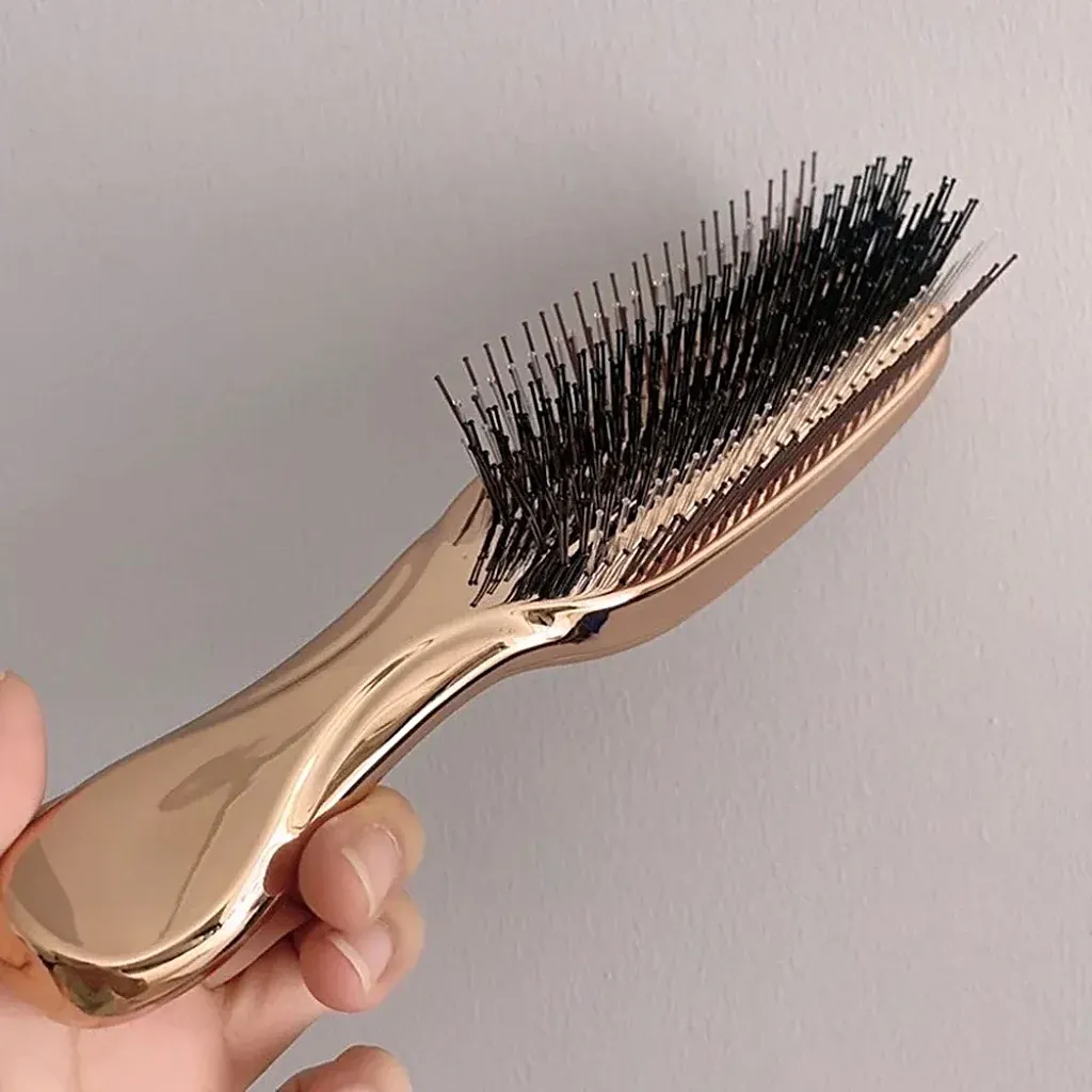 Brosse de massage japonaise haut de gamme pour cuir chevelu, brosse démêlante en plastique pour cheveux mouillés, peigne de nettoyage capillaire, or rose 5