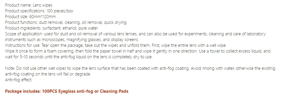 Lingettes pour lunettes, présentation du produit