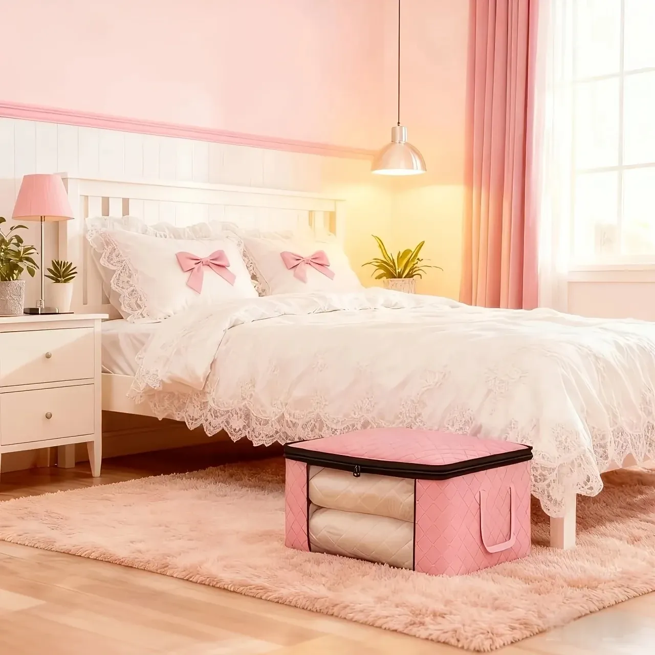 Lot de 6 grandes boîtes de rangement pliables avec fenêtres, couvercle et fermeture éclair, poignées renforcées 5