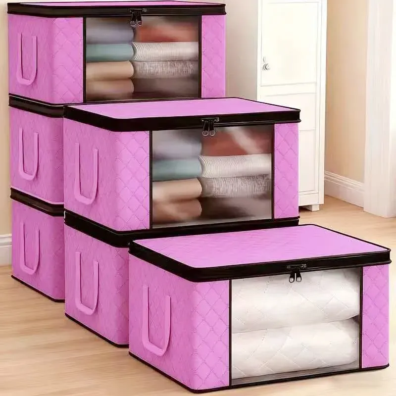 Lot de 6 grandes boîtes de rangement pliables avec fenêtres, couvercle et fermeture éclair, poignées renforcées 6