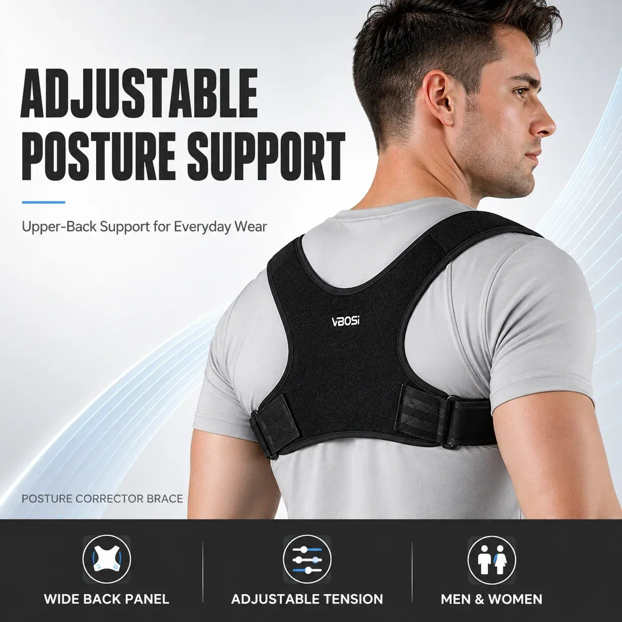 Correcteur de posture invisible et réglable pour hommes et femmes, soutien respirant pour le haut du dos et les épaules