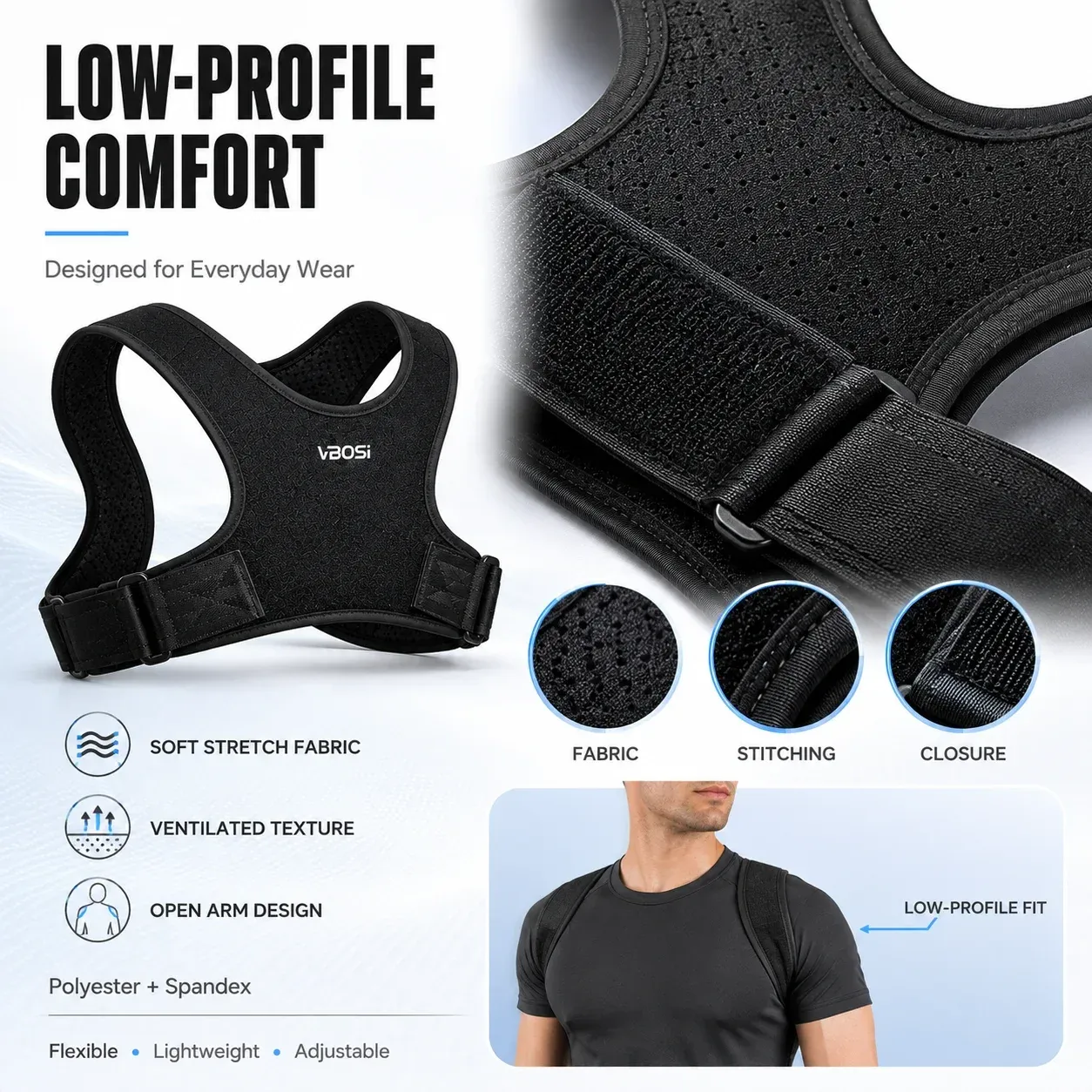 Correcteur de posture invisible et réglable pour hommes et femmes, soutien respirant pour le haut du dos et les épaules 4